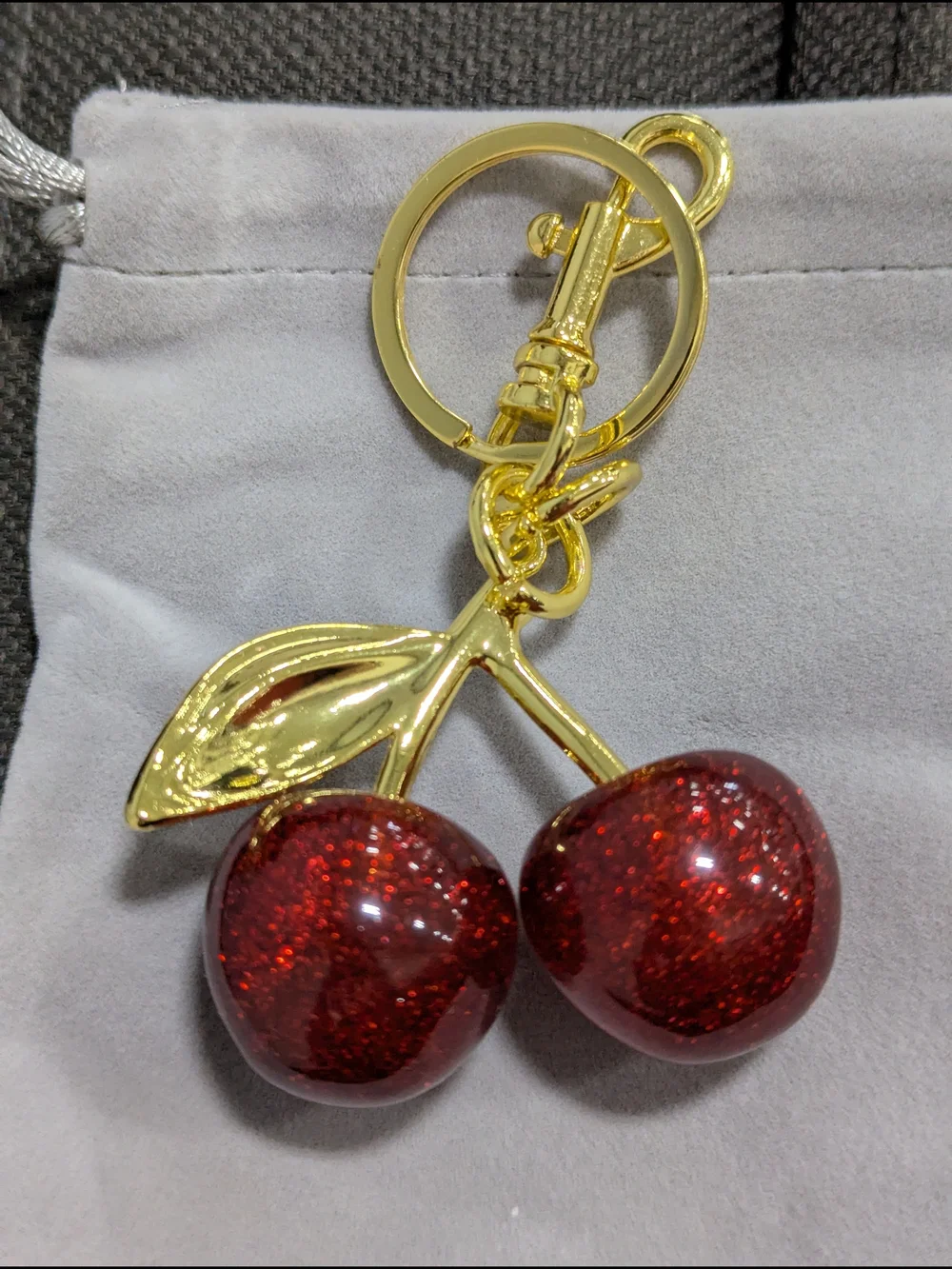 Red Glitter Cherry Charm Keychain NWOT (Small)